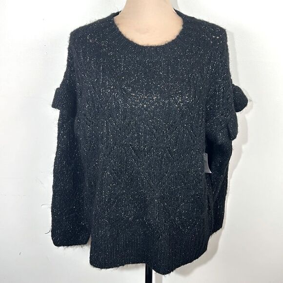NWT Old Navy fuzzy, shiny sweater size large. Black and silver - Picture 1 of 8